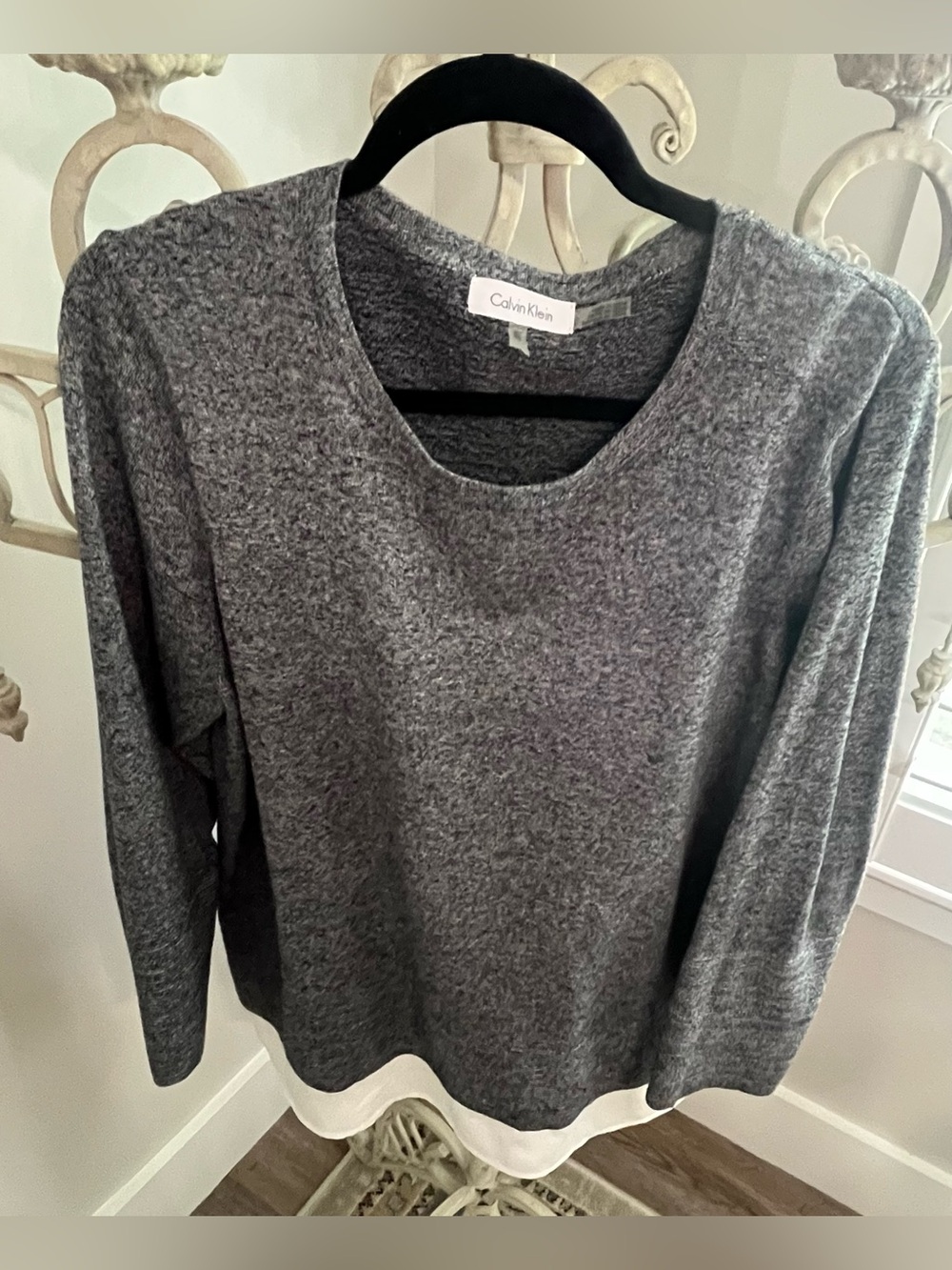 Calvin Klein Heather Gray Scoop Neck Long Sleeve 2-in-1 Mixed Media Sweater XL
